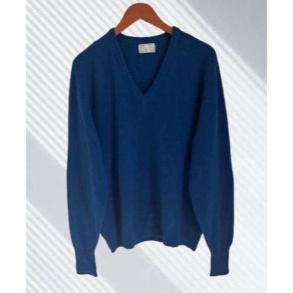 Aquascutum Mens V-Neck Pure Cashmere Sweater Made In Scotland Royal Blue - Picture 1 of 7